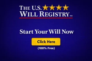 Search for a will banner featuring The U.S. Will Registry logo and a click here button.