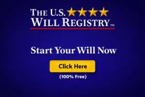 Search for a will banner featuring The U.S. Will Registry logo and a click here button.