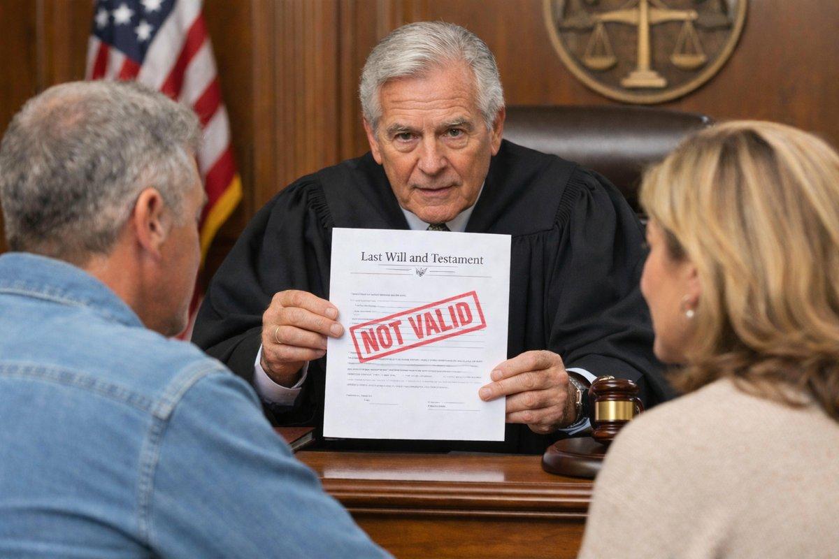 common-mistakes-to-avoid-when-creating-a-will-not-valid-courtroom-under-200kb Common Mistakes to avoid when creating a will shown as judge declares document not valid.