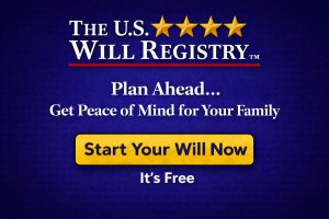 Plan Ahead With a Free Will banner from The U.S. Will Registry with Get Started button